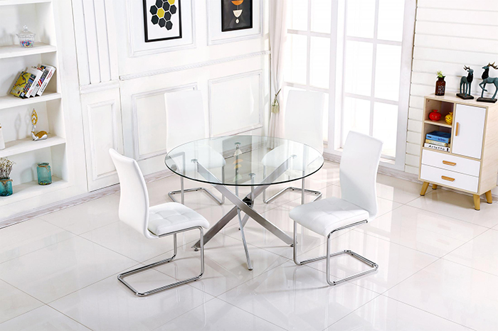 Samurai Chrome Glass Top Dining Set With 4 Dining Chairs